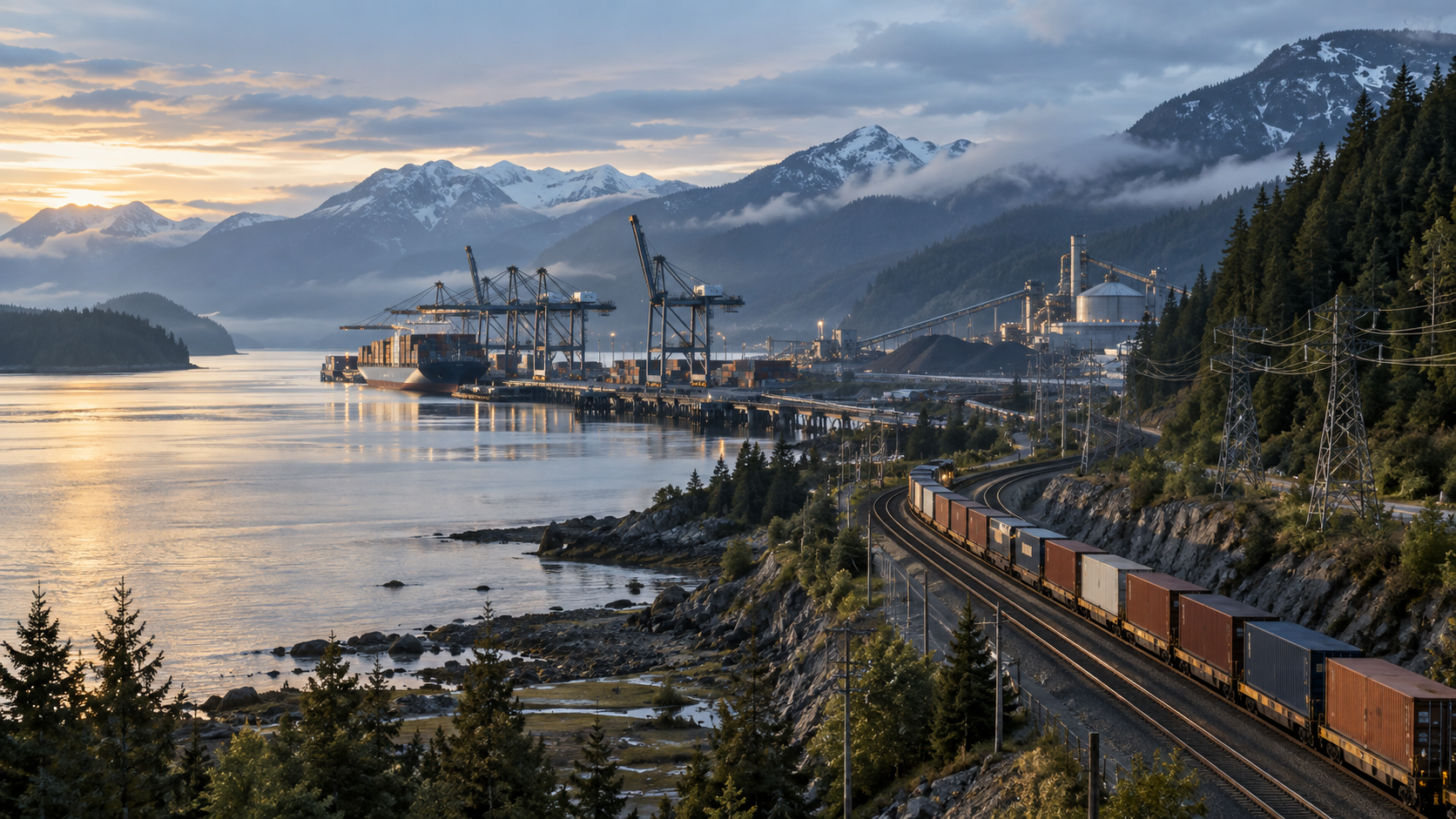 A Canadian coastal trade corridor with port, rail, transmission and industrial infrastructure